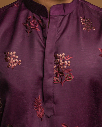 Classic Floral Silk Embroidered Kurta & Pajama Set