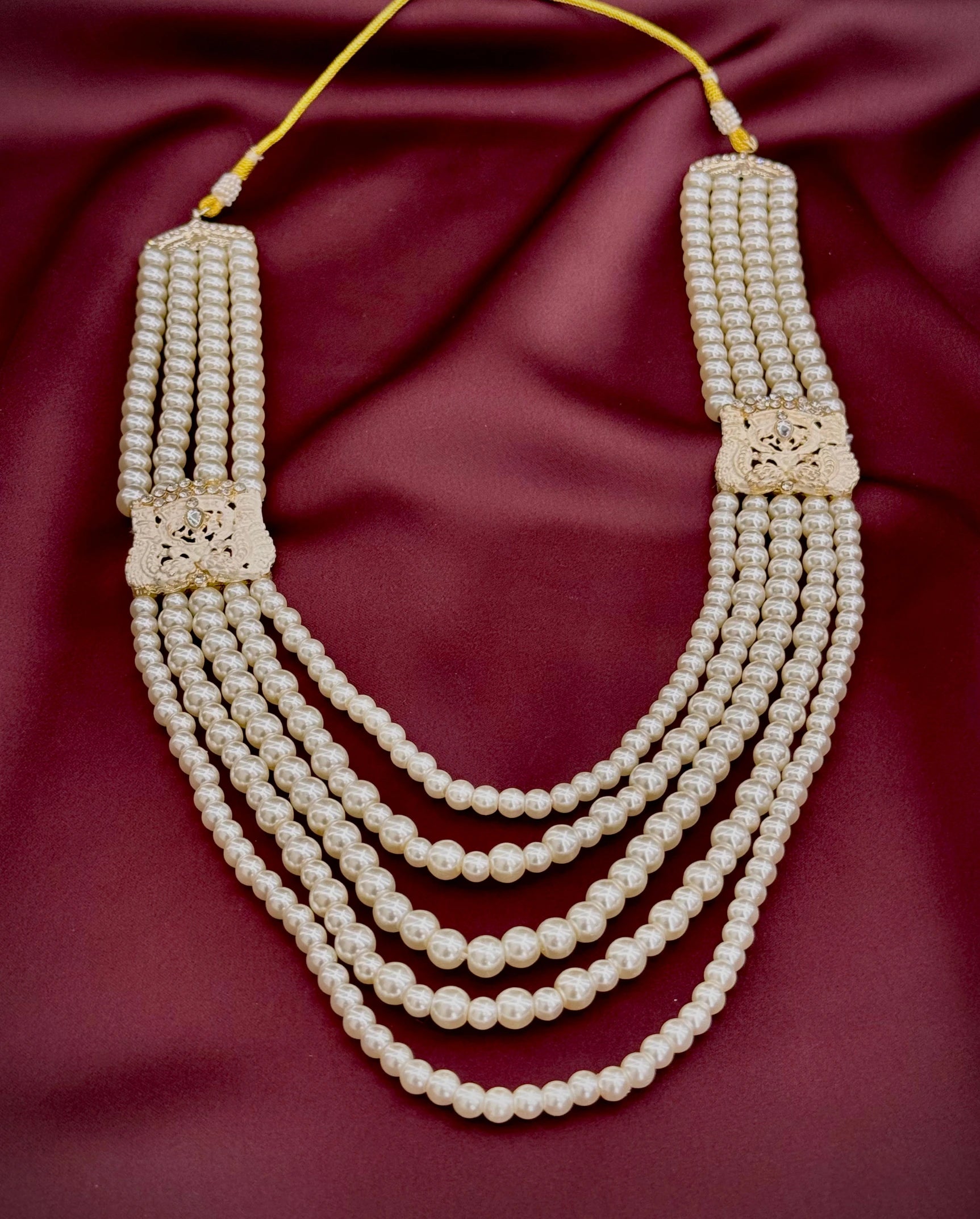 maharaja red pearl mala groom | five layer wedding pearl necklace | royal sherwani bead mala