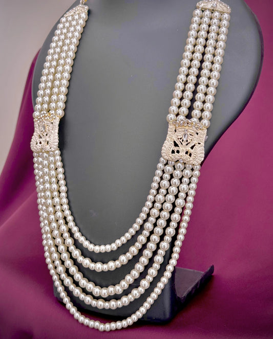 maharaja red pearl mala groom | five layer wedding pearl necklace | royal sherwani bead mala