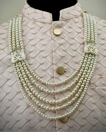maharaja red pearl mala groom | five layer wedding pearl necklace | royal sherwani bead mala